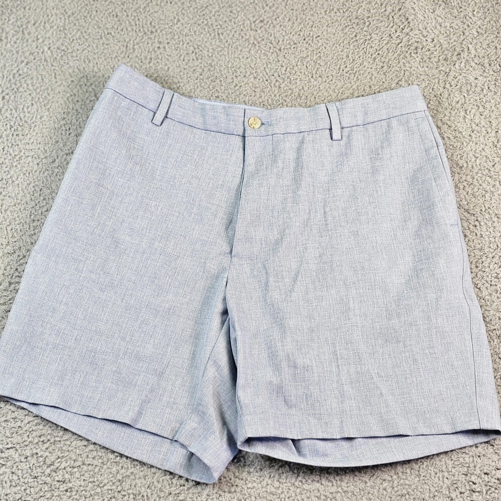 Peter Millar Shorts Mens 36 Light Blue Microfiber Chino Golf 9‎ Inseam Casual
